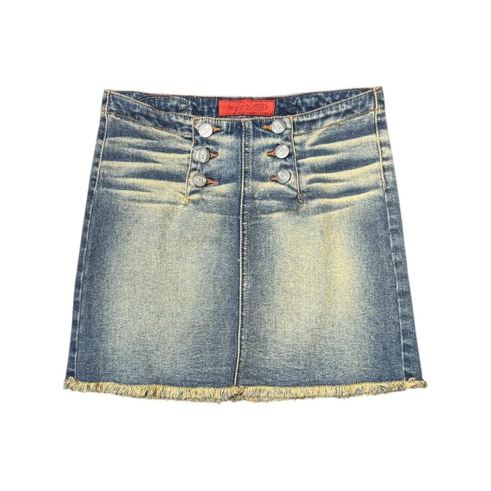 Y2K Bongo Blue Gray Button Denim Mini Skirt Size 1
